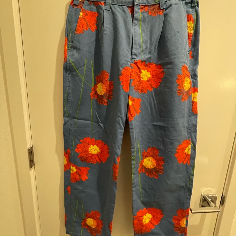 Floral Blue Pants with Orange Flowers
